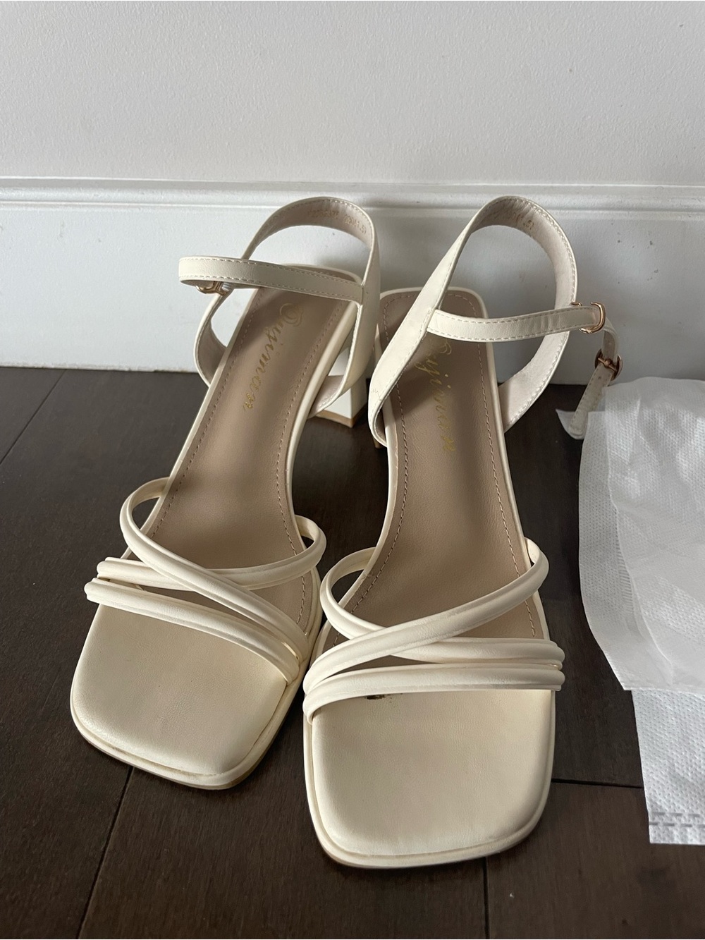 Women’s Cream Strappy Block Heel Sandals